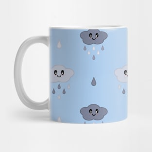 Kawaii Cute Rain Cloud Pattern in Light Blue Mug